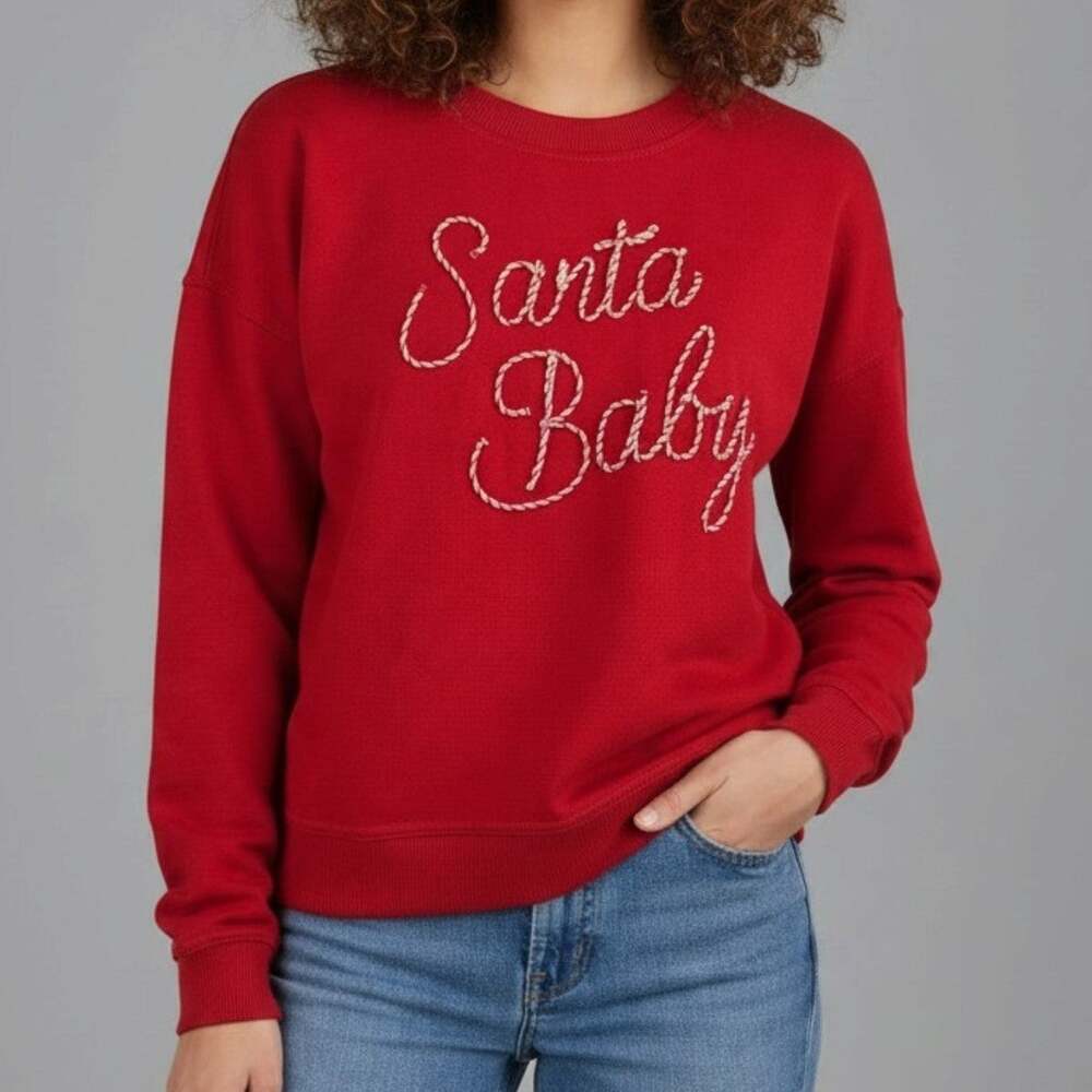 Philosophy Santa Baby Holiday Sweatshirt Red Ultra Soft Women's Size M NWT